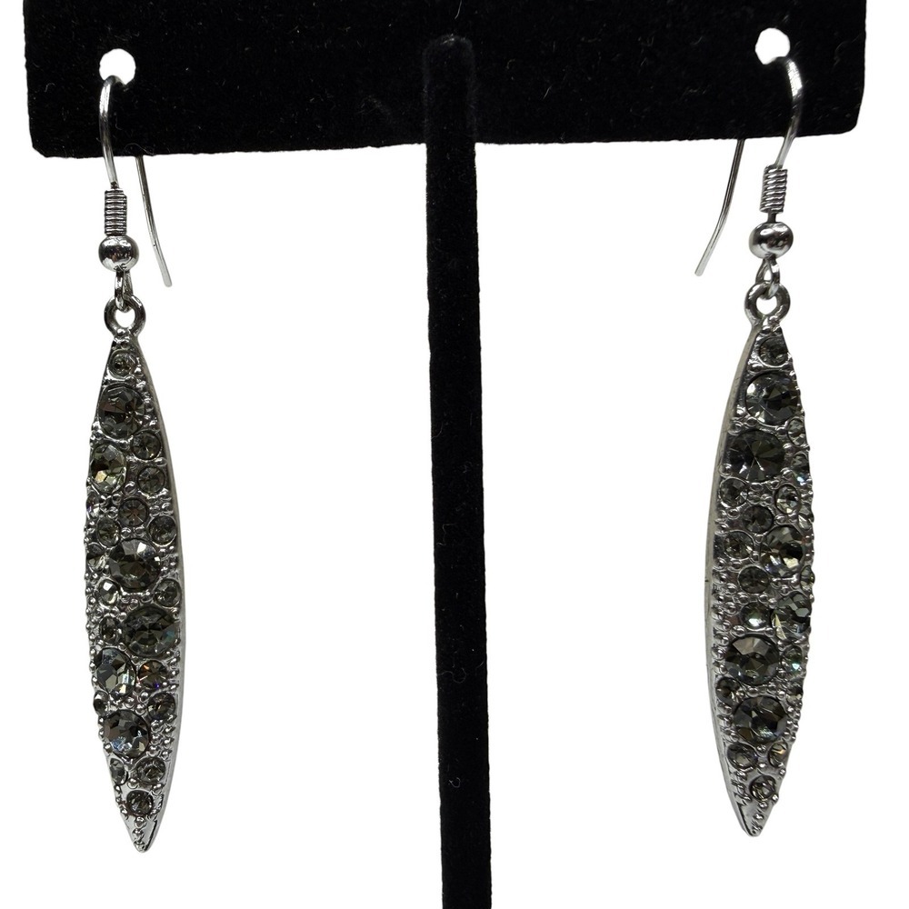 Sparkling Gray Stone Dangle Drop Earrings Silver Tone Fishhook Fashion Jewelry